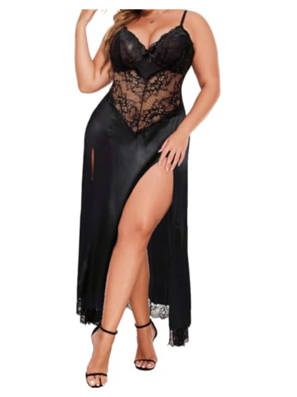 Plus Size Babydoll Lingerie Mesh Maxi Nightdress Sleepwear Side Slits